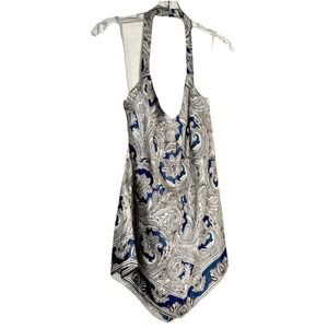 Vintage Nine Wear Y2K Paisley Handkerchief Halter Top Sz 10 Blue White Boho